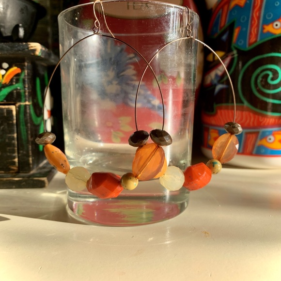 Earrings Boho Vintage - Blue Bead Chandelier Dangles & Big Hoop Earrings - Picture 6 of 6